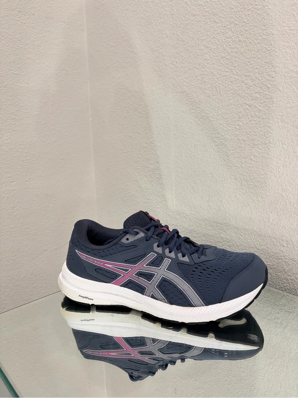 ASICS Women's Navy Running Sneakers with Pink Accents size 10